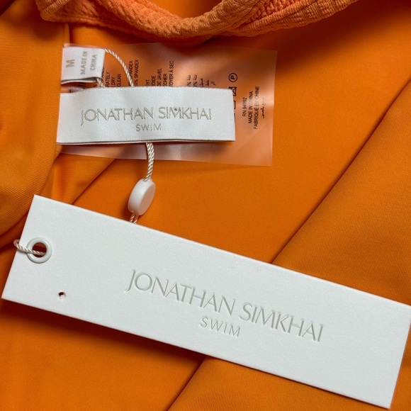 JONATHAN SIMKHAI Sz M swimsuit Shayna ribbed one shoulder Papaya one piece New - Picture 4 of 5